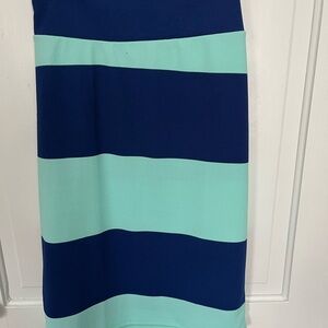 LuLaRoe Navy and Mint Striped Pencil Skirt